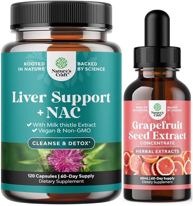 Bundle of Liver Support Supplement with NAC - Herbal Liver Supplement with N Acetyl Cysteine Silymarin Milk Thistle and GSE Grapefruit Seed Extract Liquid for Digestive and Health and Immune Support