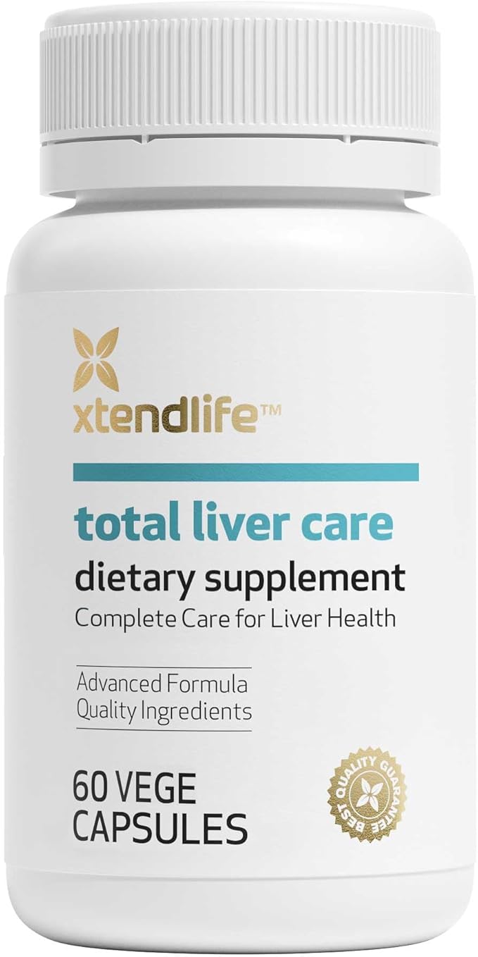 Xtendlife Total Liver Care for Blood Sugar Fat Management &amp Detoxification - Science-Backed Liver Care with Milk Thistle &amp Tocotrienol - 30 Day Supply