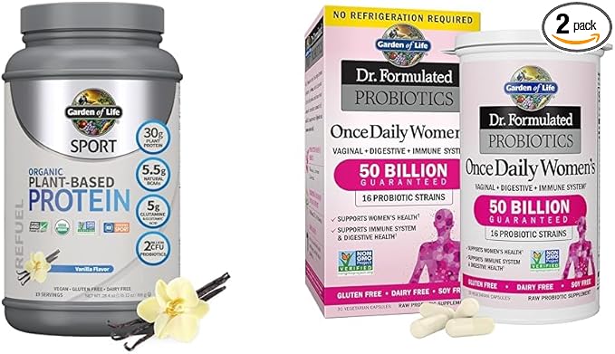 Garden of Life Organic Vegan Sport Protein Powder &amp Dr. Formulated Women's Probiotics Once Daily 16 Strains 50 Billion
