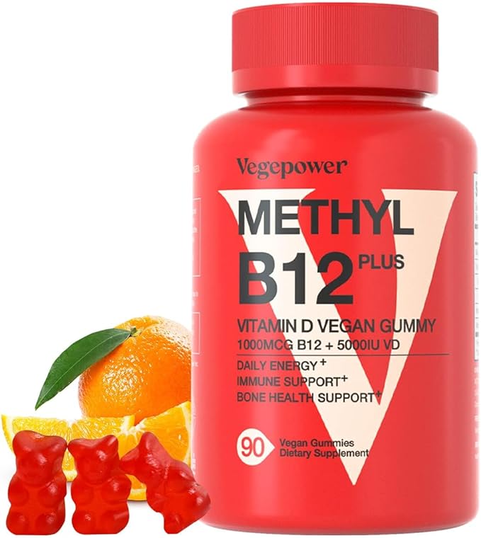 Vegan Omega-3 + Vitamin B12 Gummy | Algae Omega-3 DHA Supplements for Brain Heart Eyes Health | Methyl B12 1000 mcg &amp Vitamin D 5000 IU for Energy and Immune Support - 90 Count