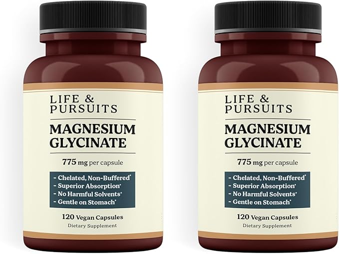 Life &amp Pursuits Pure Magnesium Glycinate – 240 Vegan Capsules | 100 mg Magnesium per Capsule | High Absorption Chelated Non-Buffered Supplement | 3rd Party Lab Tested