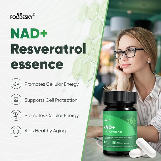 NAD+ Resveratrol Essence Capsules - 5mg NAD+ &amp Lion's Mane Mushroom - Supports Healthy Cell Function &amp Daily Wellness - 60 Active Dietary Capsules (3PCS)