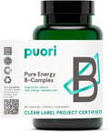 Puori Pure Energy Vitamin B-Complex with 8 Essential Vitamins - Active &amp Methylated B Vitamins (Thiamin Riboflavin Niacin B6 Folate &amp B12) - Biotin Inositol Pantothenic Acid &amp Cholin