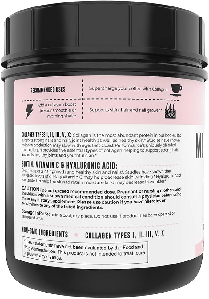 Left Coast Performance Pure Bone Broth and Multi Collagen Powder for Joint Hair Skin and Nails Support