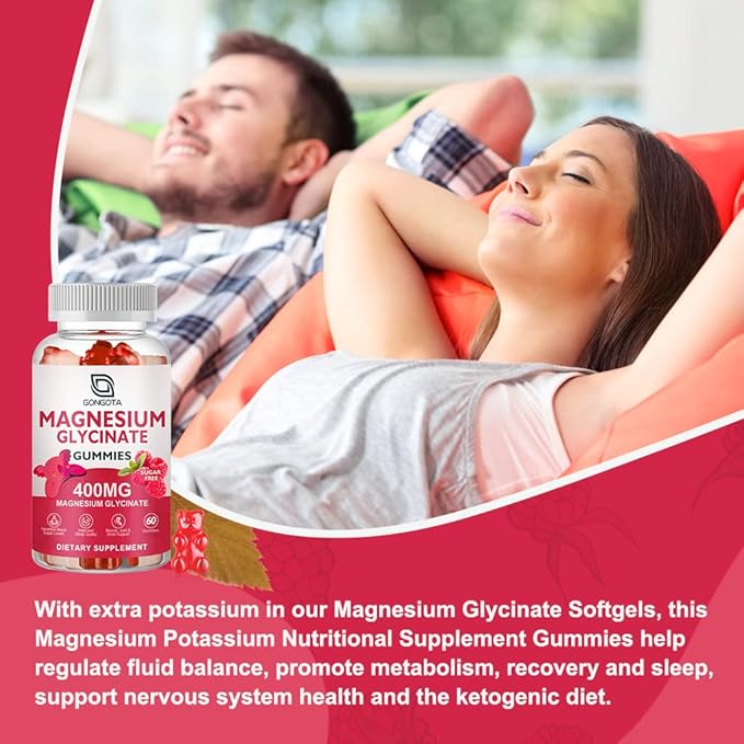 Magnesium Glycinate Gummies 400 mg with 100 mg Composite magnesium - Chelated Magnesium Potassium Supplement with Vitamin D B6 Supports Calm Sleep Memory &amp Muscle CrampsSugar Free - 120 Gummie