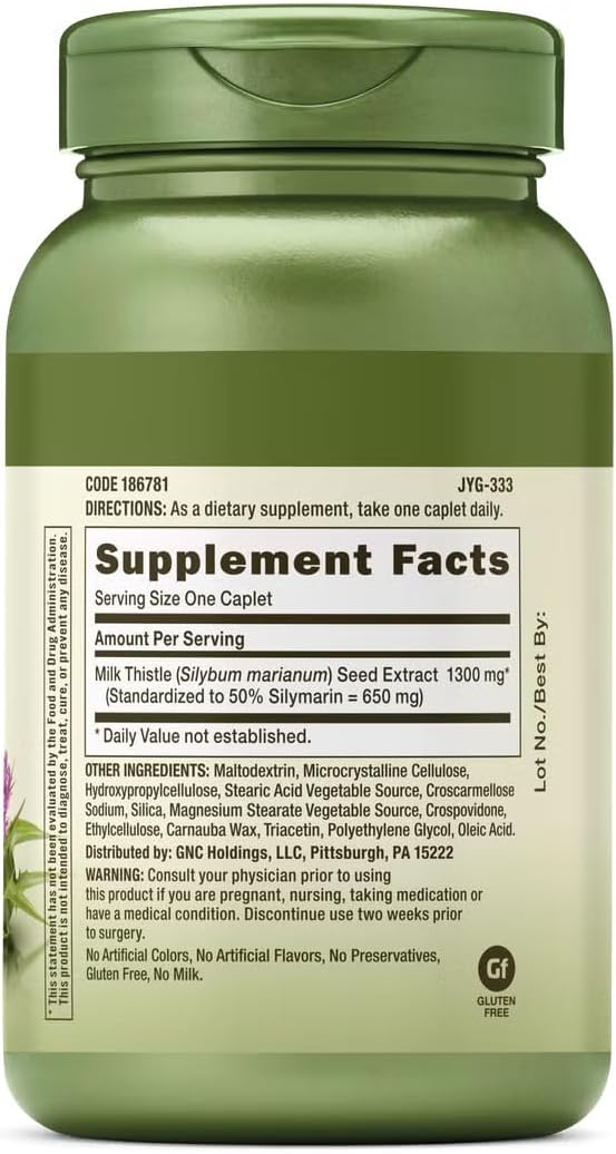 GNC Herbal Plus Milk Thistle 1300mg Supplement Extra Strength Vegetarian Supports Healthy Liver Function 120 Servings
