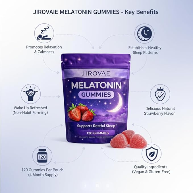 Melatonin Gummies for Adults Strawberry Flavor Supports Restful Sleep Melatonin Supplement Gummies Vegan Non-GMO 120 Gummies.