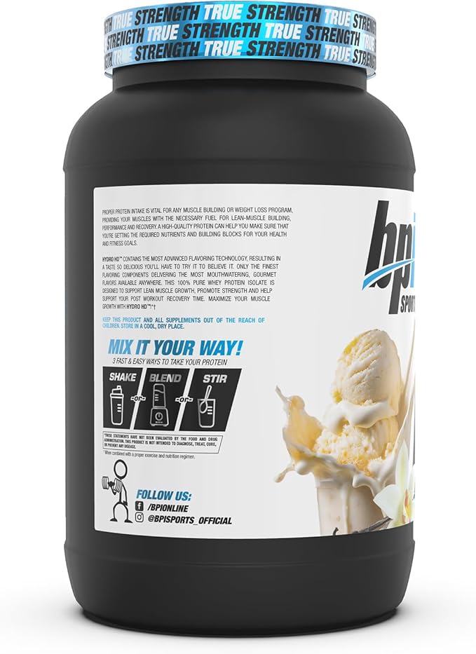 BPI Sports Hydro HD - 100% Hydrolyzed Whey Protein Powder - Muscle Growth Recovery 25g of Hydrolyzed Protein Low Carb Low Sugar Fast Absorbing (23 Servings Vanilla Ice Cream)