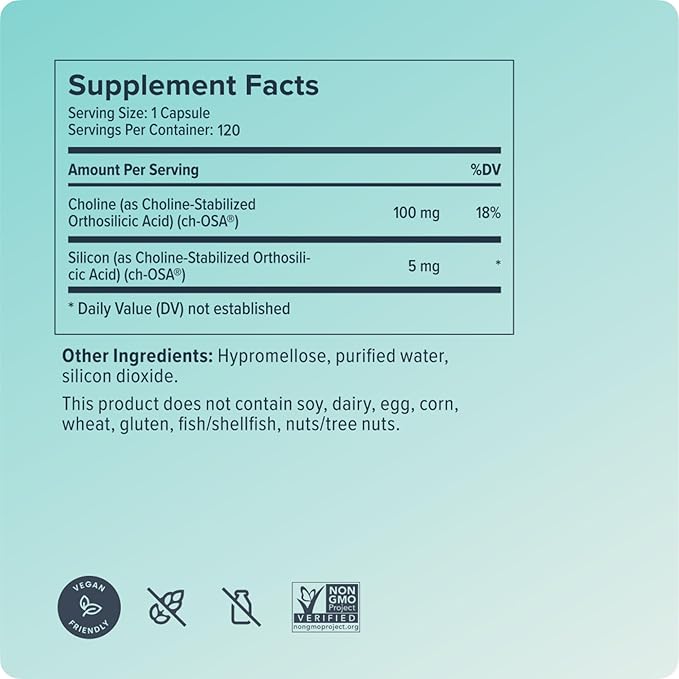Biosil Collagen Booster Supplement - 120 Vegan Capsules - Patented ch-OSA Activator for Skin Hair Nails &amp Joints - Supports Natural Production - 60-Day Supply
