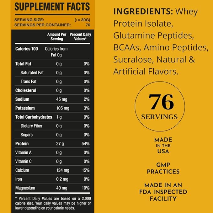 RSN Royal 100% Isolate Protein Powder | 27g Protein Isolate | 0 Sugar | 1g Carbs | 5 lbs | 76 Servings | Vanilla Delight