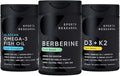 Sports Research Body Wellness Pack - Vegan Berberine &amp Vitamin D3 + K2 Supplements complemented by Triple Strength Omega-3 Fish Oil with EPA &amp DHA Fatty Acids (One Softgel per Day Recommended)
