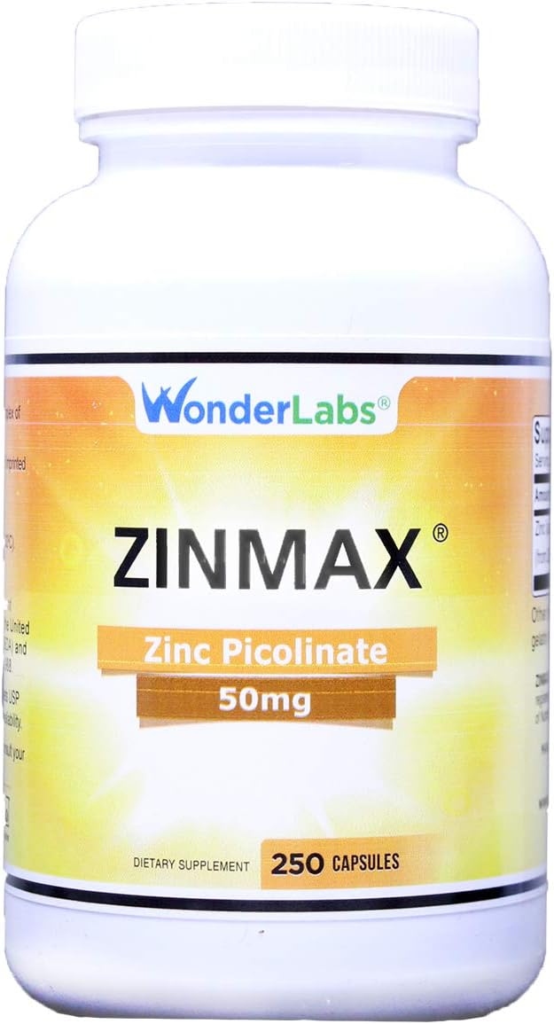 Wonder Laboratories Zinc Picolinate 50 mg | Zinmax™ Top Form of Zinc in Terms of Absorption for Immune Support 250 Capsules