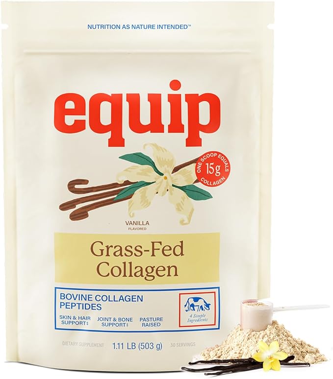 Equip Foods Grass Fed Collagen Powder | Hydrolyzed Bovine Collagen Peptides with Amino Acids | Prime Beef Collagen for Healthy Joints Skin &amp Nails | Non-GMO Paleo Friendly | 30 Servings Vanilla