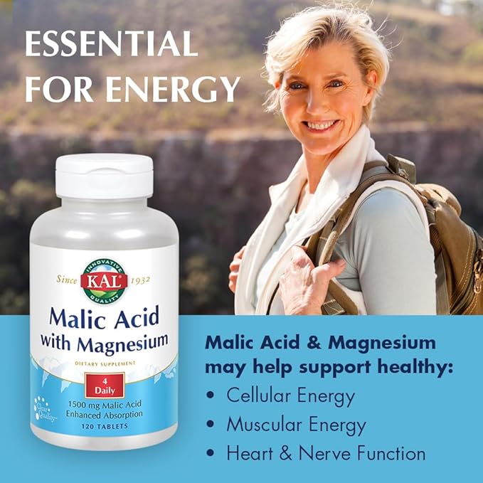 Kal Malic Acid with Magnesium Tablets 120 Count (Pack of 2)