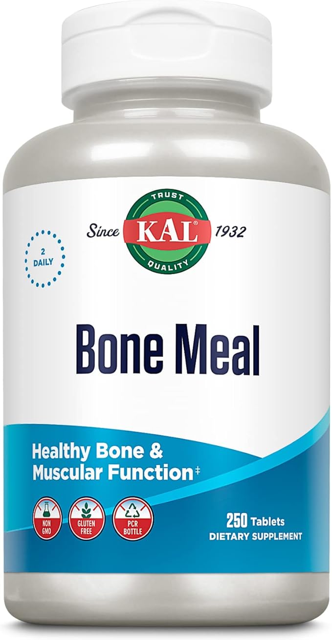 KAL Bone Meal Tablets Calcium Supplement w/Magnesium Vitamin D3 and K Bone Health Muscle and Nerve Function Support Rapid Disintegration Gluten Free Non-GMO 60-Day Guarantee 125 Serv 250ct