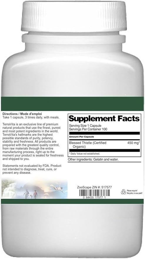 Blessed Thistle (Certified Organic) - 450 mg (100 Capsules ZIN: 517577)