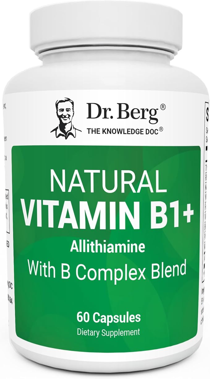 Dr. Berg Natural Vitamin B1 B6 B12 Complex - Allithiamine Vitamin B1 Supplement with 8 Essential Vitamin B Complex for Men &amp Women Including Thiamin Niacin Folate Magnesium &amp More - 60 Caps