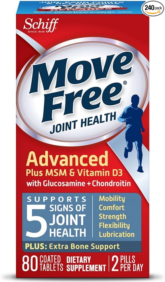 Move Free Advanced Plus MSM and Vitamin D3 80 tablets - Joint Health Supplement with Glucosamine and Chondroitin (Pack of 3)