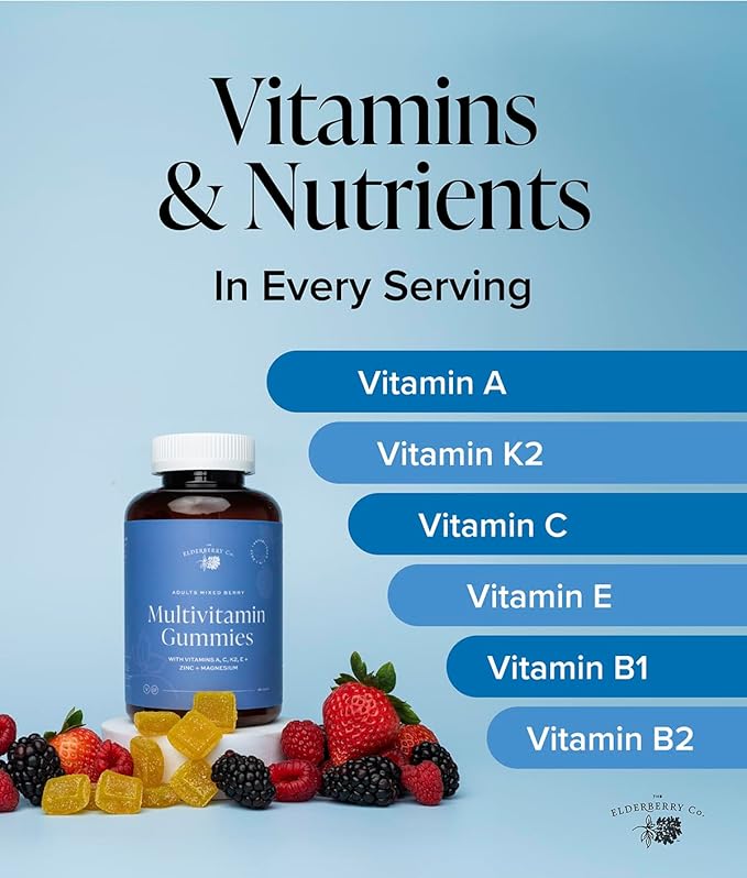 The Elderberry Co. Adult Multivitamin Gummies with Vitamins A B E K2 and Zinc (90)