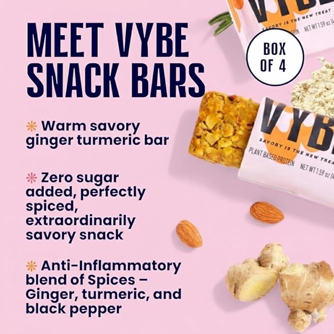 Vybe Snacks Savory Snack Bars – Ginger Garlic &amp Lemon Mint (2 of each) Crunchy &amp Delicious | Zero-Added Sugar Gluten-Free Plant-Based Goodness Keto-Friendly No Artificial Ingredients (Pack