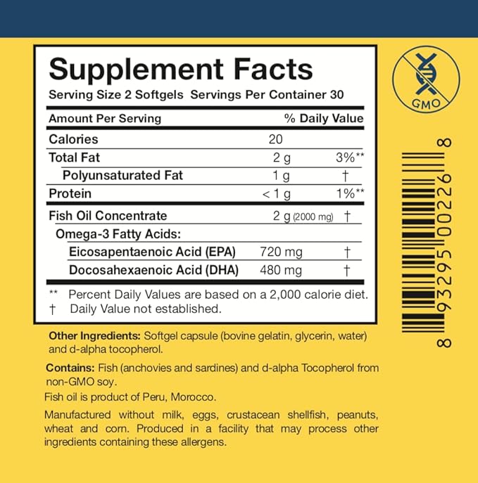 Researched Nutritionals Omega-3 Plus - Fish Oil Supplements for Heart Health Brain &amp Immune Support - Omega-3 Fish Oil with EPA DHA - Purity Tested Essential Fatty Acid Nutritional Supplement (60
