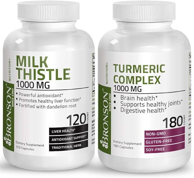 Bronson Turmeric Curcumin with BioPerine High Potency Joint Support + Milk Thistle 1000mg Silymarin Marianum &amp Dandelion Root