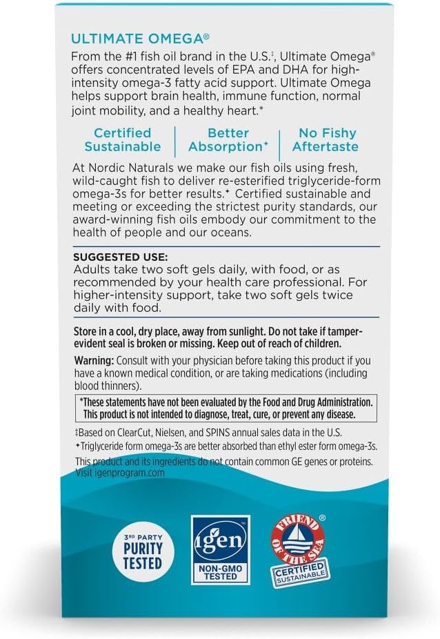 Nordic Naturals Ultimate Omega Lemon Flavor - 210 Soft Gels - 1280 mg Omega-3 - High-Potency Fish Oil with EPA &amp DHA - Promotes Brain &amp Heart Health - Non-GMO - 105 Servings