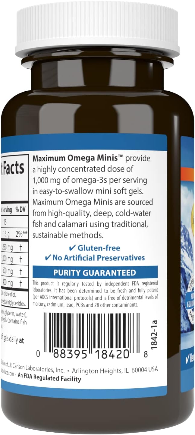 Carlson - Maximum Omega Minis 1000 mg Omega-3s Heart Function Brain Support &amp Healthy Aging Lemon 60 Mini Softgels