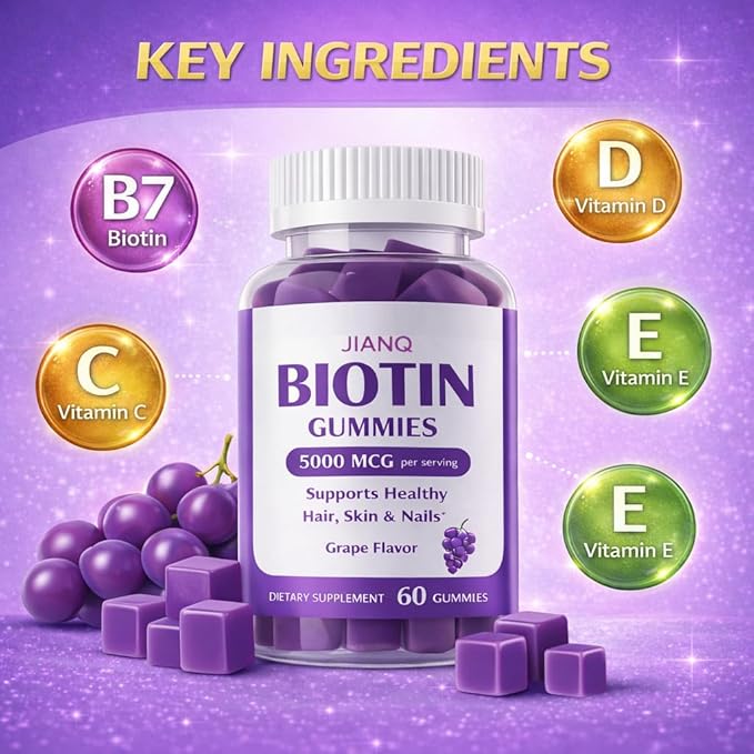 Biotin Gummies for Hair Skin &amp Nails – High Strength 5000 mcg Biotin with Collagen Zinc &amp Vitamin C | Vegan Sugar-Free Non-GMO | Supports Healthy Hair Growth 120 Count