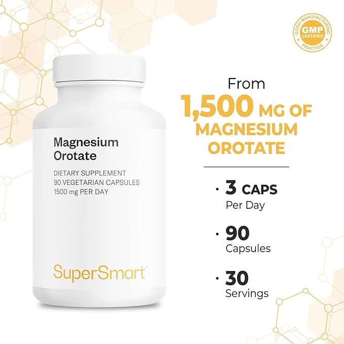 SuperSmart Magnesium Orotate 1500mg per Day - High Absorption Magnesium Supplement | Non GMO &amp Gluten Free - 90 Vegetarian Capsules
