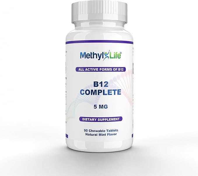 Methyl-Life® B12 Complete – 5000 mcg Methylcobalamin + Hydroxy B12 + Adenosylcobalamin | Vegan Non-GMO Gluten-Free | 90 Chewable Tablets