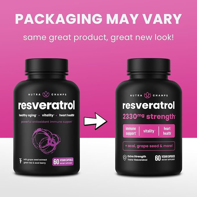 NutraChamps Resveratrol Supplement Extra Strength Formula for Healthy Aging Immune Support 60 Vegan Capsules with Trans-Resveratrol Green Tea Leaf Acai Berry &amp Grape Seed Extract