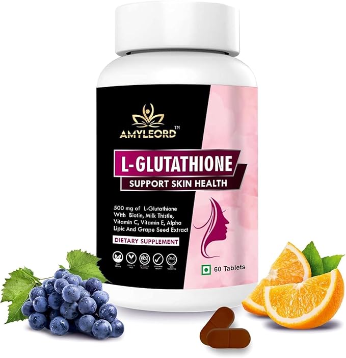L - Glutathione Tablets 1000mg with Vitamin C Biotin Milk ThistleVitamin Extract for Help to Skin Glow - 60 Tablets