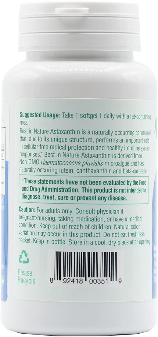 Astaxanthin 10mg 60 softgels - Antioxidants for Eye and Nervous System Support.* Features AstaReal®. from