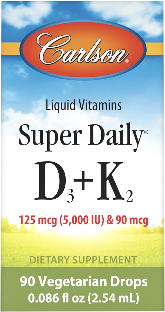 Carlson - Super Daily D3 + K2 125 mcg (5000 IU) Vitamin D3 90 mcg Vitamin K2 as MK-7 Bone Support 90 Liquid Drops (2.54 mL)