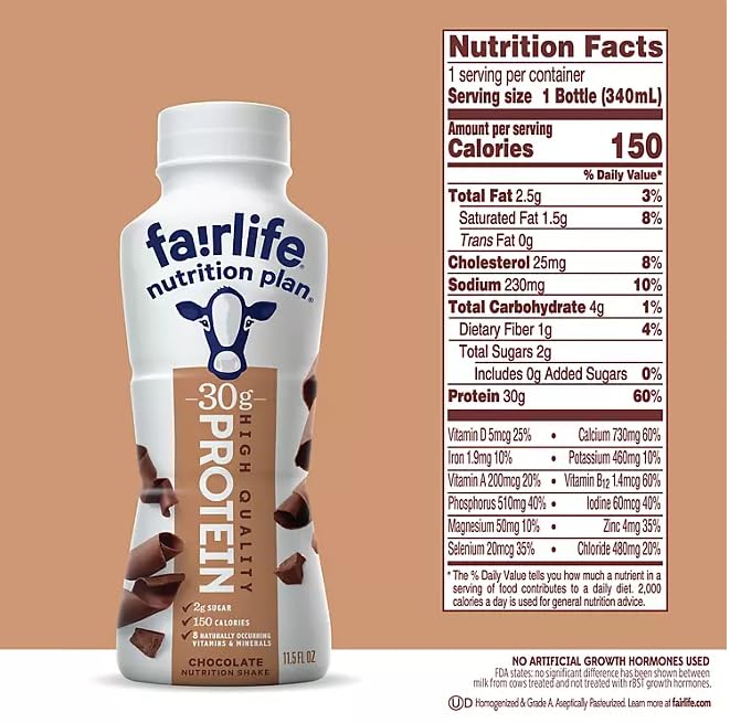 Fairlife Nutrition Plan High Protein Chocolate Shake 12 pk. &amp a Sophley Individually Wrapped Red and White Flex Straws Set