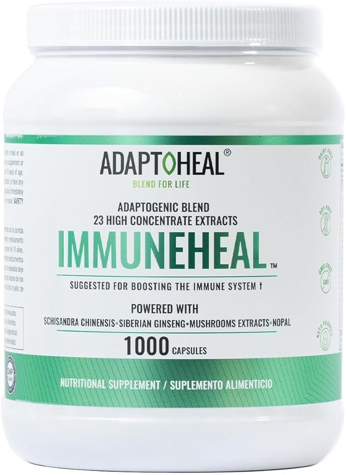 ADAPTOHEAL Immuneheal – Adaptogen Immune System Booster Supplement with Schisandra Chinensis Ginseng and Mushroom Extract (10000 Capsules)