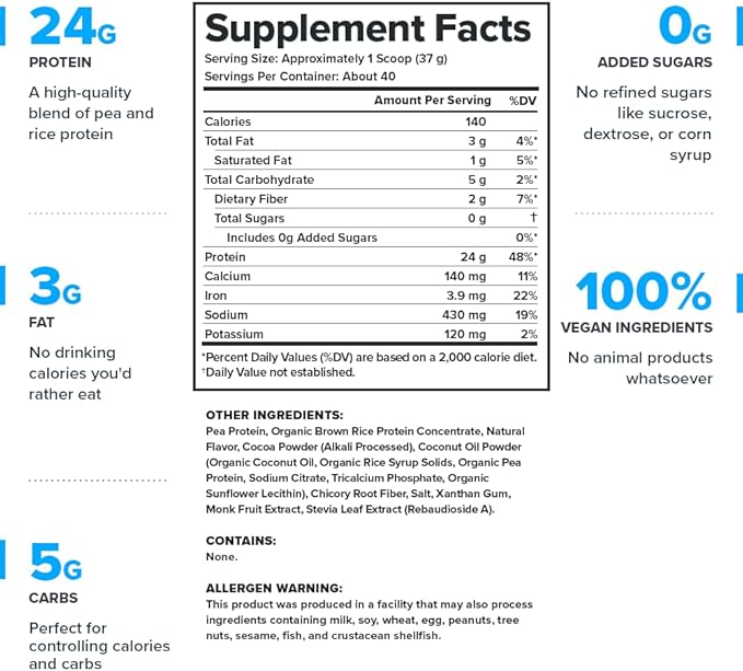LEGION Plant+ Vegan Protein Powder Chocolate - Rice and Pea Plant Based Protein Blend. Gluten Free GMO Free Naturally Sweetened and Flavored 40 Servings (Chocolate)