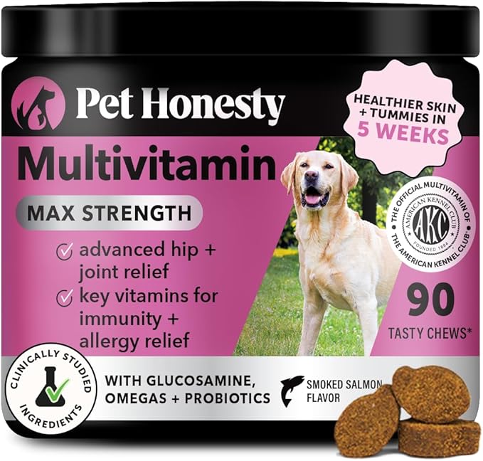 Dog Multivitamin Max Strength 15-in-1 Multivitamin for Dogs – Dog Vitamins &amp Supplements with Glucosamine Probiotics &amp Omega 3s – Supports Joint Heart Immune Skin &amp Coat Health – Chic