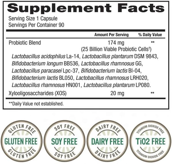 Trues N' Nature Women's Daily PROBIOTIC 90 Capsules 25 Billion Cells Vegetarian Probiotics for Digestive Health 90 Count 90 Day Supply
