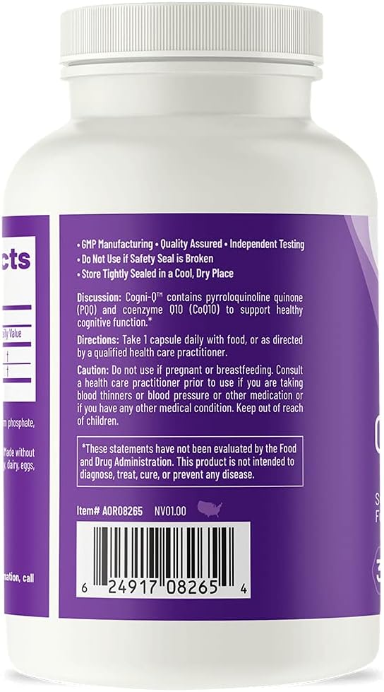 AOR Cogni-Q 30 Vegan Capsules 30-Day Supply PQQ &amp CoQ10 320mg for Cognitive Function Cellular Energy &amp Daily Vitality