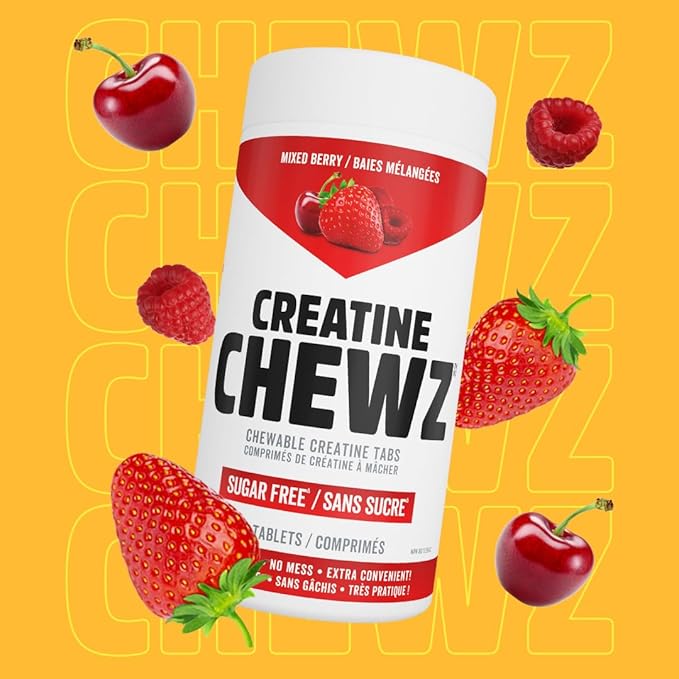 PVL Creatine Chewz – Sugar-Free Chewable Creatine Supplement for On-The-Go Use – 5g Creatine Monohydrate Per Day – Pre Workout &amp Muscle Recovery Support – 80 Tablets – Mixed Berry