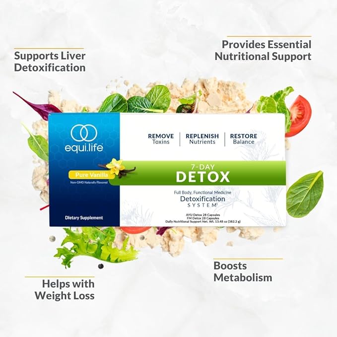 Equilife Dr. Cabral Detox 7 Day Program with Plant Based Protein Vitamins Amino Acids &amp Minerals to Support Full Body Balance Meal Replacement Powder Vegan Gluten Free Vanilla 14 Servings