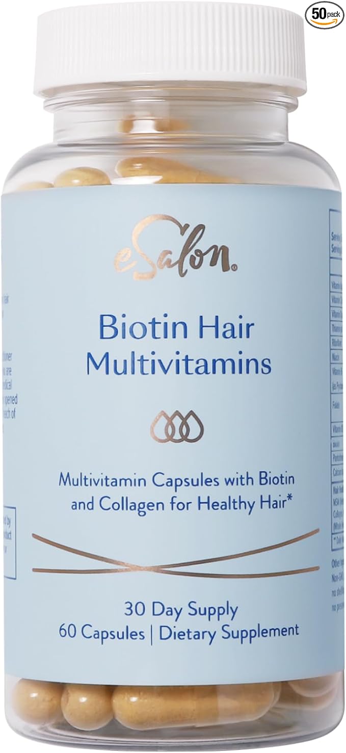eSalon Biotin Hair Multivitamins with Collagen 2500mcg 60 Capsules 30 Day Supply Allergen-Free