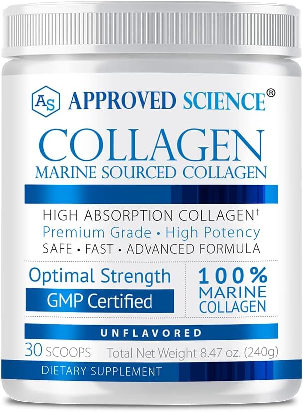 Approved Science Collagen Powder - Unflavored Hydrolyzed Collagen Peptides for Women &amp Men - Marine Sourced - Hair Skin Nails &amp Joints - 30 Scoops - 1 Month Supply