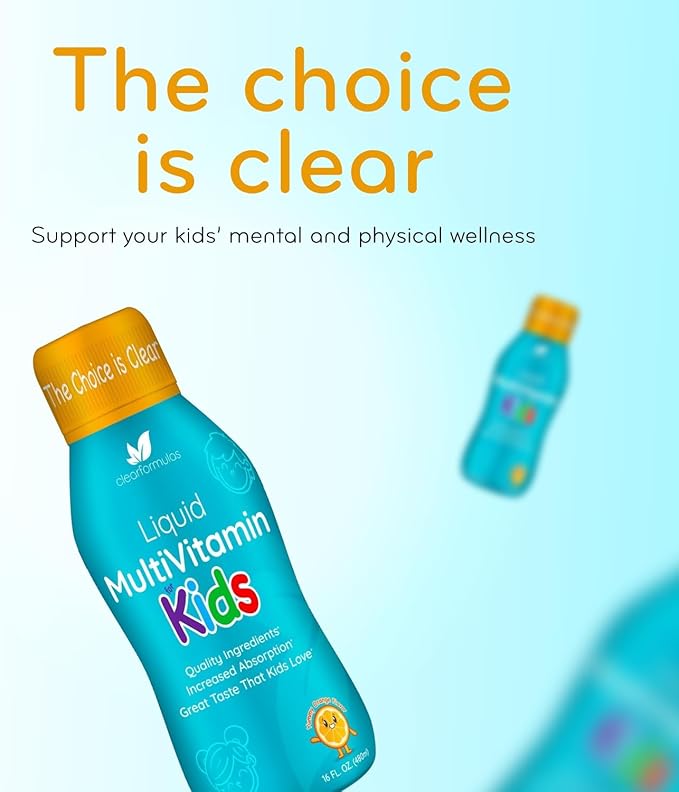 Sugar Free Liquid Multivitamin for Kids - High Absorption Kids Liquid Multivitamin with Vitamins A C D E &amp B Complex Plus Quercetin Immune Support Complex - 3rd Party Tested - Orange Flavor (1 Mon