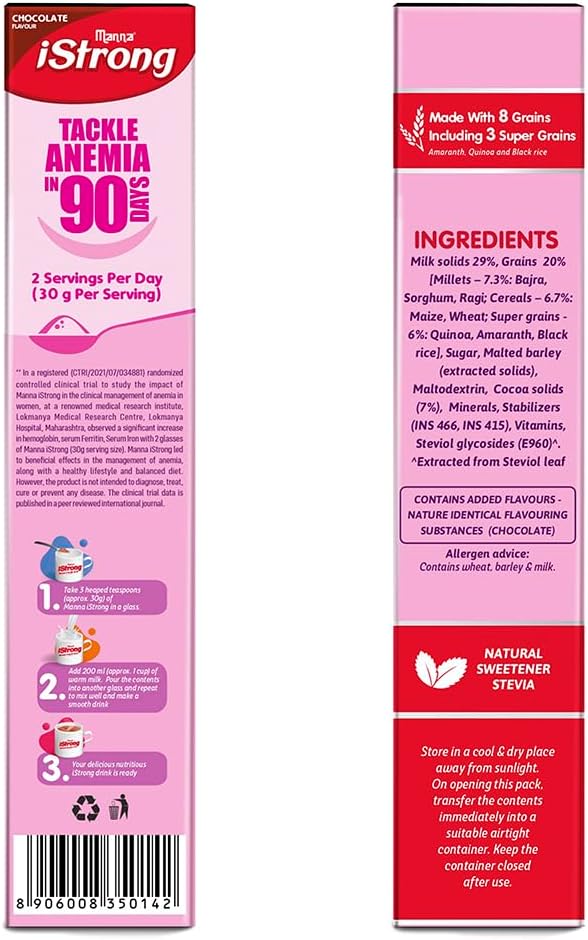 Manna i Strong 200g Iron Fortified Womens Health Drink Mix (Chocolate) Iron Supplement Iron Lock Formula with VIT C B9 B12