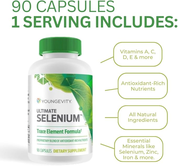 Youngevity Ultimate Selenium + Cofactors - Essential Mineral Supplement for Immune Support Antioxidant Defense Thyroid Function and Cellular Health (I-selenomethionine) - (90 Capsules)
