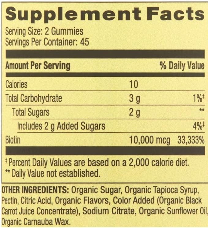 SV Biotin 10000mcg Vegetarian Gummy Supplement 90ct +Sticker