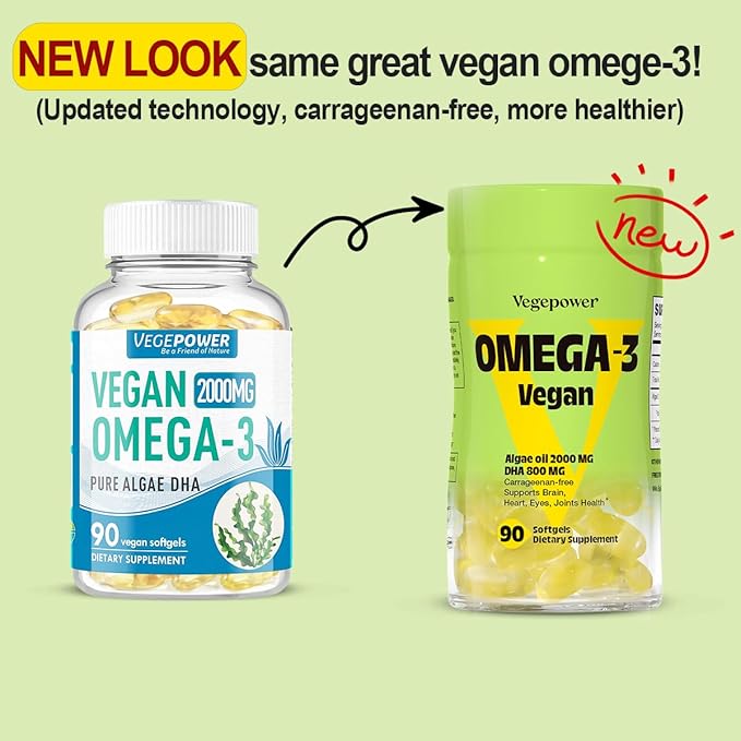 Vegan Iron Gummies + Vegan Omega-3 | Iron Supplement Support Blood Healthy &amp Daily Energy for Adults &amp Kids | Algae Omega-3 DHA Supplements for Brain Heart Eyes Health- 90 Count